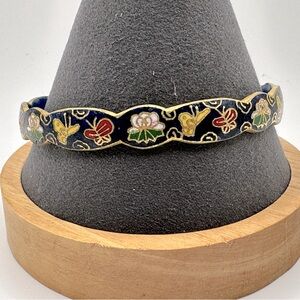 EUC Gorgeous cloisonné bracelet with butterflies and flowers. Blue and gold.